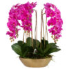Rogue Artificial Phalaenopsis Orchid in Metal Bowl, Pink Flower