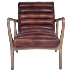 Selstar Leather & Timber Armchair, Distressed Brown