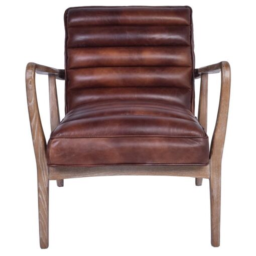 Selstar Leather & Timber Armchair, Distressed Brown