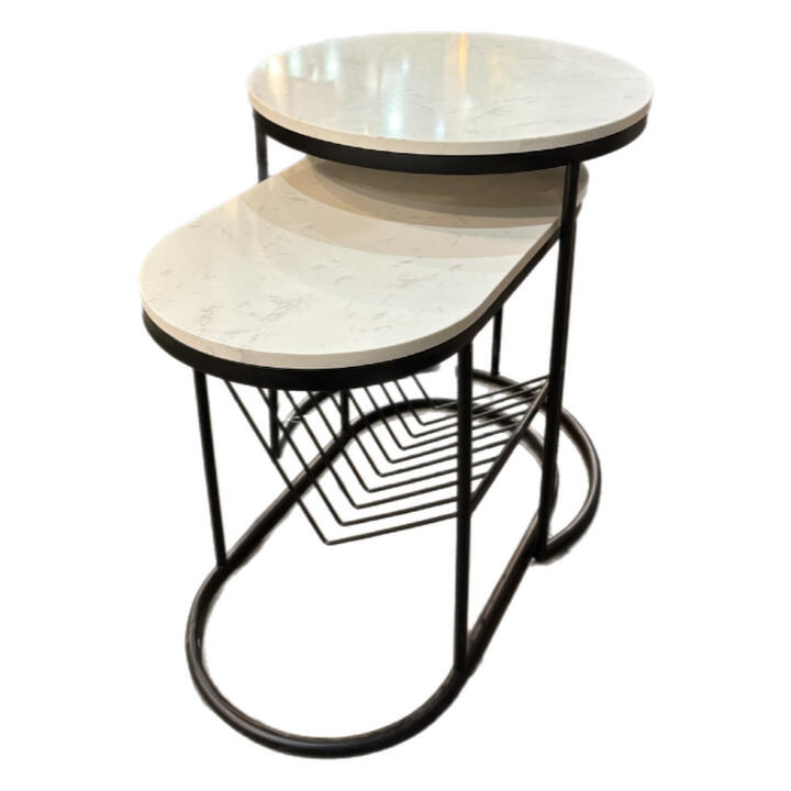 Valerio 2 Piece Marble & Metal Side Table Set with Magazine Rack, White / Black Valerio 2 Piece Marble & Metal Side Table Set with Magazine Rack, White / Black