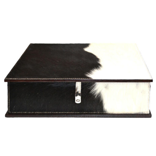 Vaulti Cowhide Document Box, White / Black