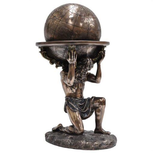 Veronese Cold Cast Bronze Coated Greek Mythology Figurine, Kneeling Atlas