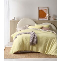 Vintage Design Homeware Hugo Cotton Gauze Quilt Cover Set, Queen, Butter