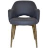 Albury Commercial Grade Pelle / Benito Fabric Dining Armchair, Slim Metal Leg, Navy / Brass