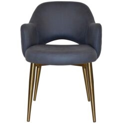Albury Commercial Grade Pelle / Benito Fabric Dining Armchair, Slim Metal Leg, Navy / Brass