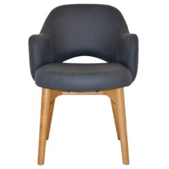 Albury Commercial Grade Pelle / Benito Fabric Dining Armchair, Timber Leg, Navy / Light Oak