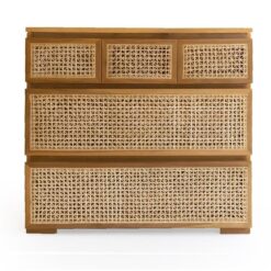 Destin Teak Timber & Rattan 5 Drawer Chest