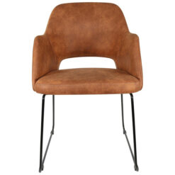 Durafurn Sorbet Commercial Grade Fabric Dining Armchair, Metal Sled Leg, Tan