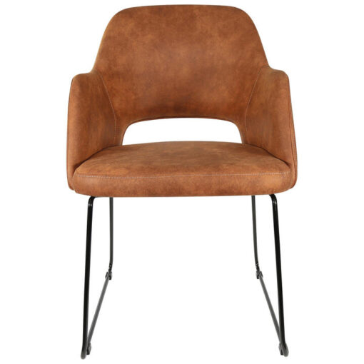 Durafurn Sorbet Commercial Grade Fabric Dining Armchair, Metal Sled Leg, Tan