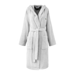 Lacoste Open Cotton Bath Robe, Large, Argent