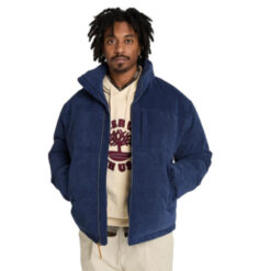 Men's Goose Eye Waterproof Down Corduroy Jacket Blue