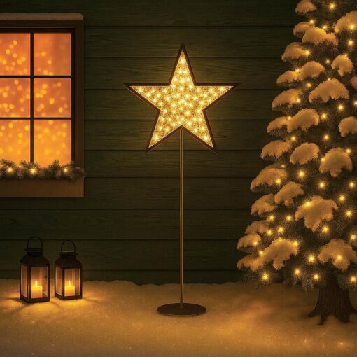 Oriane IP44 Indoor / Outdoor LED Light Up Standing Mesh Star Ornament, Warm White