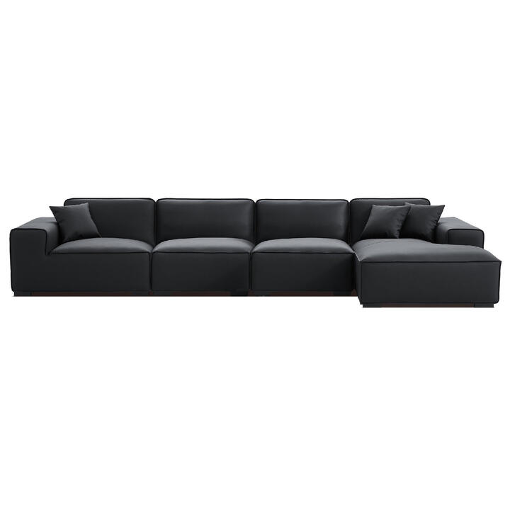 Velotia Modern Leather Modular Sofa, 3 Seater with RHF Chaise, Black Velotia Modern Leather Sofa, 3 Seater with RHF Chaise, Black
