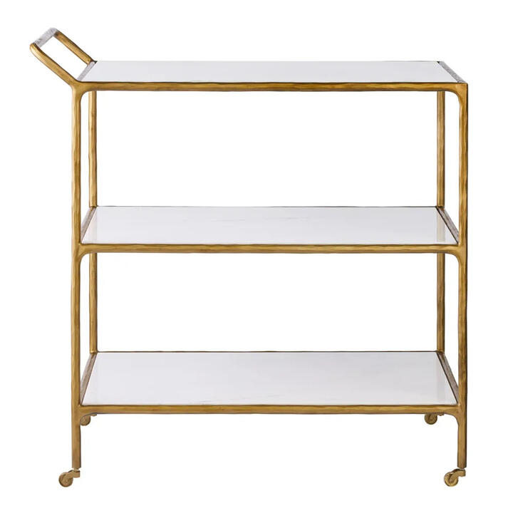 Heston Marble & Metal Bar Cart, Brass Heston Marble & Metal Bar Cart, Brass