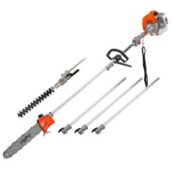 MTM 62cc Long Reach Pole Saw and Hedge Trimmer, 2-Stroke Petrol, 12" Tree Trimming Pruning Chainsaw Bar, 2 Extension Shafts