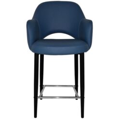 Albury Commercial Grade Vinyl Counter Stool with Arm, Metal Leg, Blue / Black