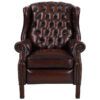 Beaumont Full Top Grain Leather Chesterfield Wing Back Recliner Armchair, Vintage Brown