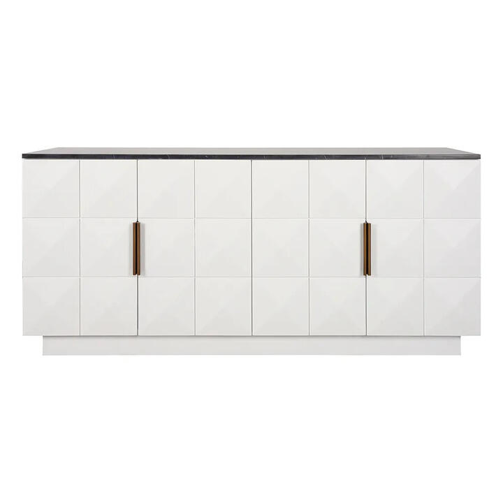 Benedict Marble & Oak Timber 4 Door Buffet Table, 170cm, Black / White Oak Benedict Marble & Oak Timber 4 Door Buffet Table, 170cm, Black / White Oak
