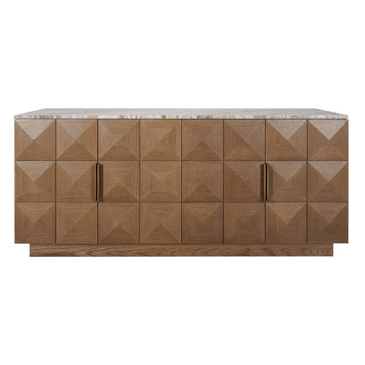 Benedict Marble & Oak Timber 4 Door Buffet Table, 170cm, River Brown / Walnut Benedict Marble & Oak Timber 4 Door Buffet Table, 170cm, River Brown / Walnut