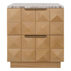 Benedict Marble & Oak Timber Bedside Table, River Brown / Natural Oak