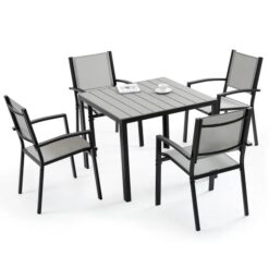 FORTIA 5pc Outdoor Dining Furniture Set, 90 x 90cm Table and Chairs Setting for Outside