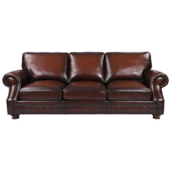 Finnick Full Top Grain Leather Sofa, 3 Seater, Vintage Brown