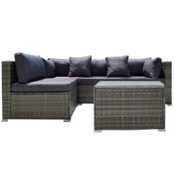 LONDON RATTAN 5 Piece 4 Seater Outdoor Modular Lounge Setting with Coffee Table, Grey