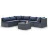 LONDON RATTAN 7 Piece 6 Seater Modular Outdoor Lounge Setting with Coffee Table, Grey