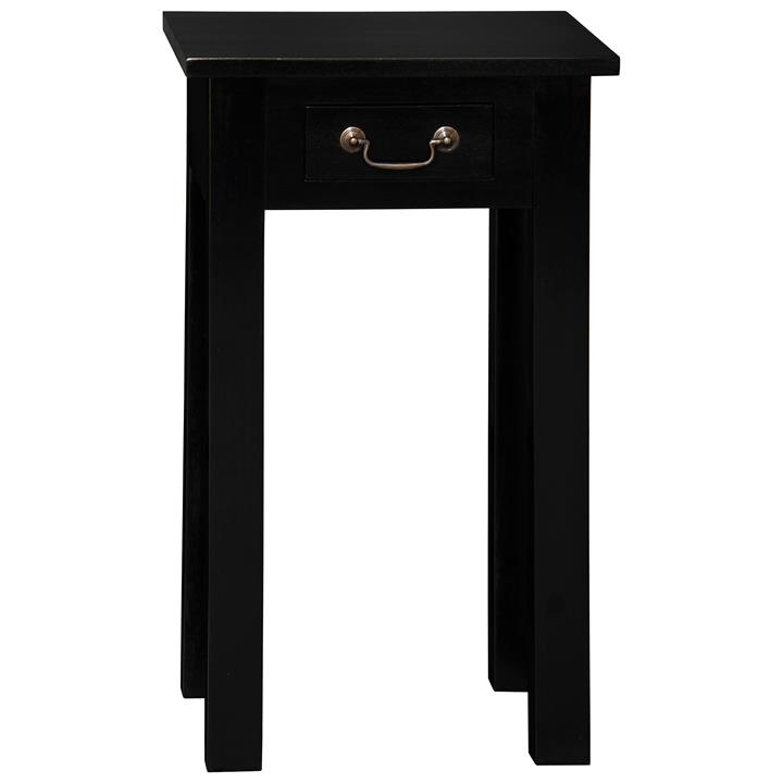 Malacca Mahogany Timber Single Drawer Side Table, Black Malacca Mahogany Timber Single Drawer Side Table, Black