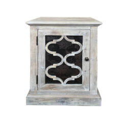 Mirielle Recycled Timber & Metal Bedside Table, Left Open Door