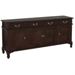 Queen Ann Mahogany Timber 4 Door 4 Drawer 200cm Buffet Table, 200cm, Chocolate