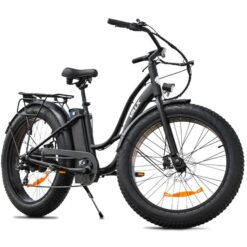 VALK Electric Fat Tyre Cruiser Bike, Step-Through eBike with Throttle, Tektro Hydraulic Brakes, Matte Black