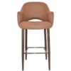 Albury Commercial Grade Pelle / Benito Fabric Bar Stool with Arm, Metal Leg, Tan / Light Walnut