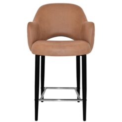 Albury Commercial Grade Pelle / Benito Fabric Counter Stool with Arm, Metal Leg, Tan / Black