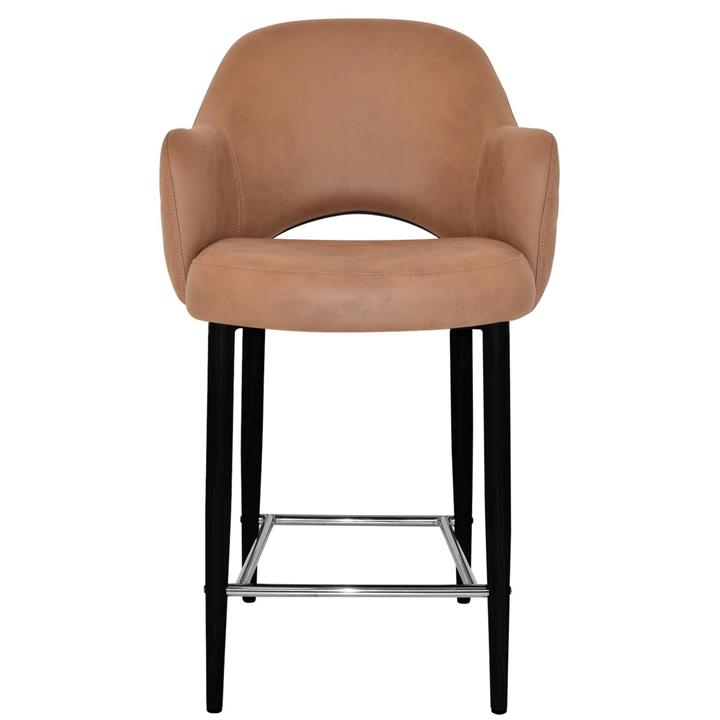 Albury Commercial Grade Pelle / Benito Fabric Counter Stool with Arm, Metal Leg, Tan / Black Albury Commercial Grade Pelle / Benito Fabric Counter Stool with Arm, Metal Leg, Tan / Black