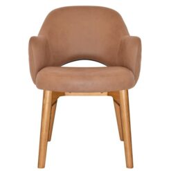 Albury Commercial Grade Pelle / Benito Fabric Dining Armchair, Timber Leg, Tan / Light Oak