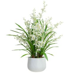 Atkins Artificial Dancing Lady Orchid in Pot, 78cm, Cream Flower