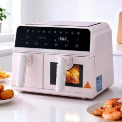 Devanti Air Fryer 9L Dual Zone Fryers 2600W Pink