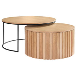 Echo 2 Piece Wood & Metal Round Nested Coffee Table Set, 90/75cm, Natural