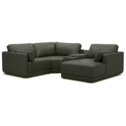 Ellington Leather Modular Corner Sofa, 2 Seater with Console & RHF Chaise, Moss Green