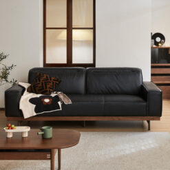 Elysia Full Top Grain Leather Sofa, 2.5 Seater, Black