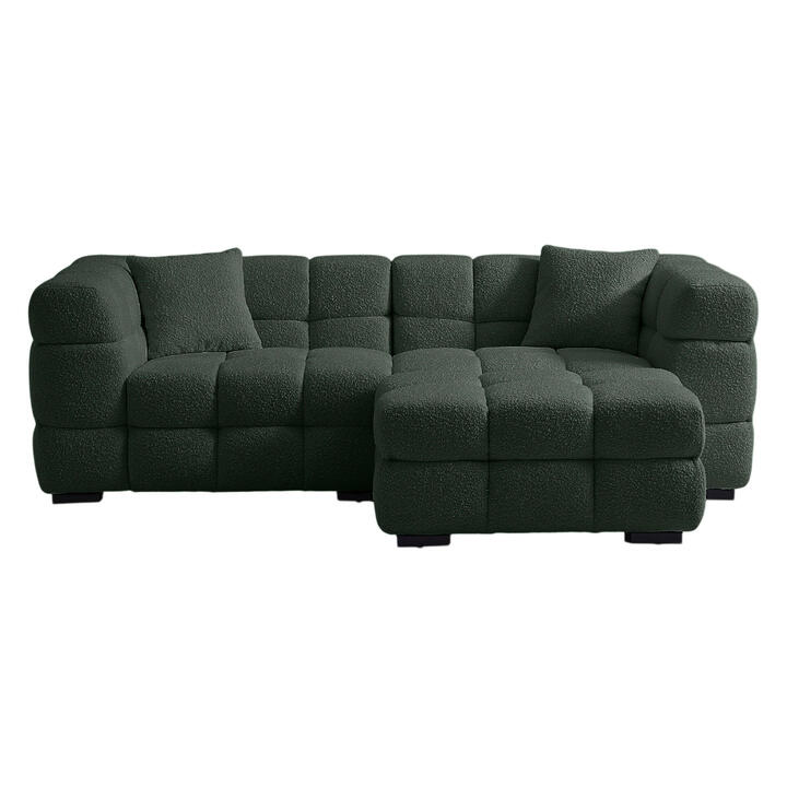 Emberly Boucle Fabric Modular Sofa, 3 Seater with Ottoman, Dark Green Emberly Boucle Fabric Modular Sofa, 3 Seater with Ottoman, Dark Green