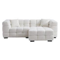 Emberly Boucle Fabric Modular Sofa, 3 Seater with Ottoman, White