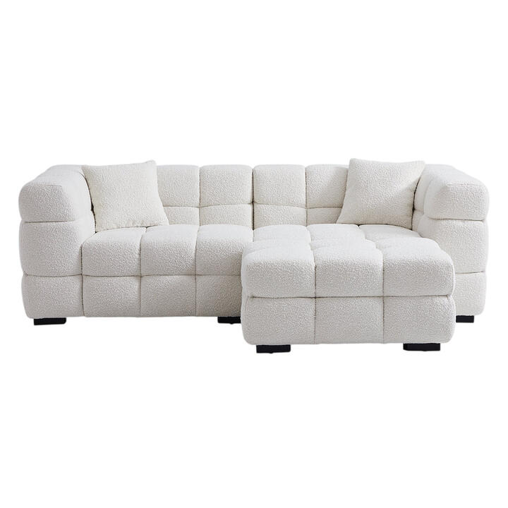 Emberly Boucle Fabric Modular Sofa, 3 Seater with Ottoman, White Emberly Boucle Fabric Modular Sofa, 3 Seater with Ottoman, White