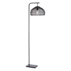 Frya Rattan & Iron Floor Lamp, Black / Black