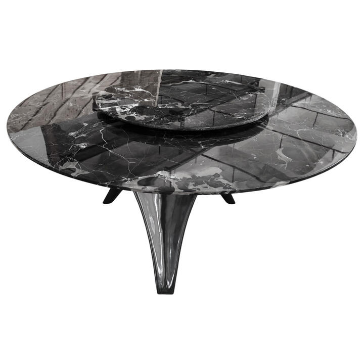 Gravito Marble & Steel Round Dining Table with Lazy Susan, 135cm Gravito Marble & Steel Round Dining Table with Lazy Susan, 135cm