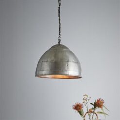 Jermyn Riveted Iron Dome Pendant Light, Small, Zinc
