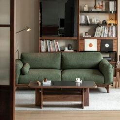 Kinoya Fabric & American Walnut Timber Sofa, 3 Seater, Moss Green