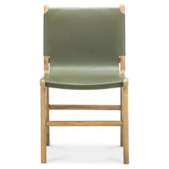 Lazie Leather & Teak Timber Sling Dining Chair, Set of 2, Olive / Natural