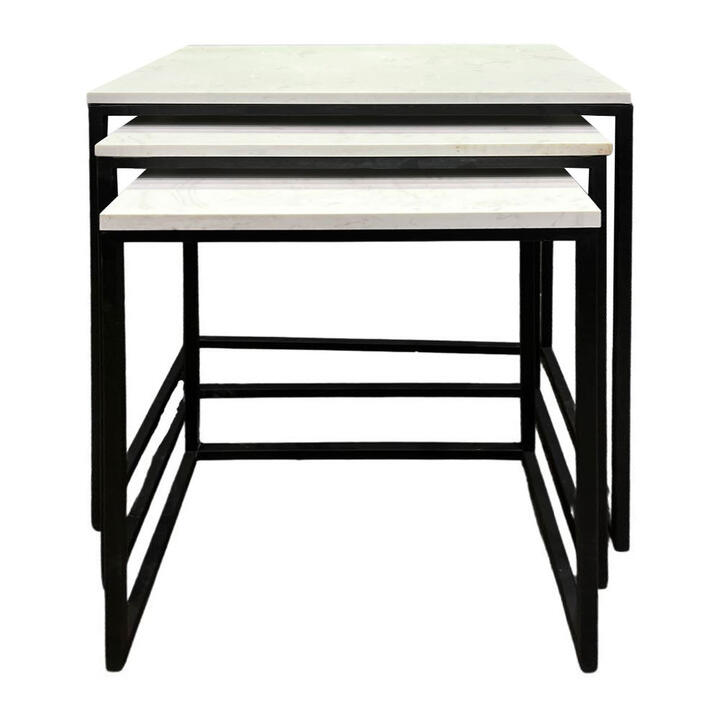 Marcellis 3 Piece Marble & Metal Nested Side Table Set, White / Black Marcellis 3 Piece Marble & Metal Nested Side Table Set, White / Black